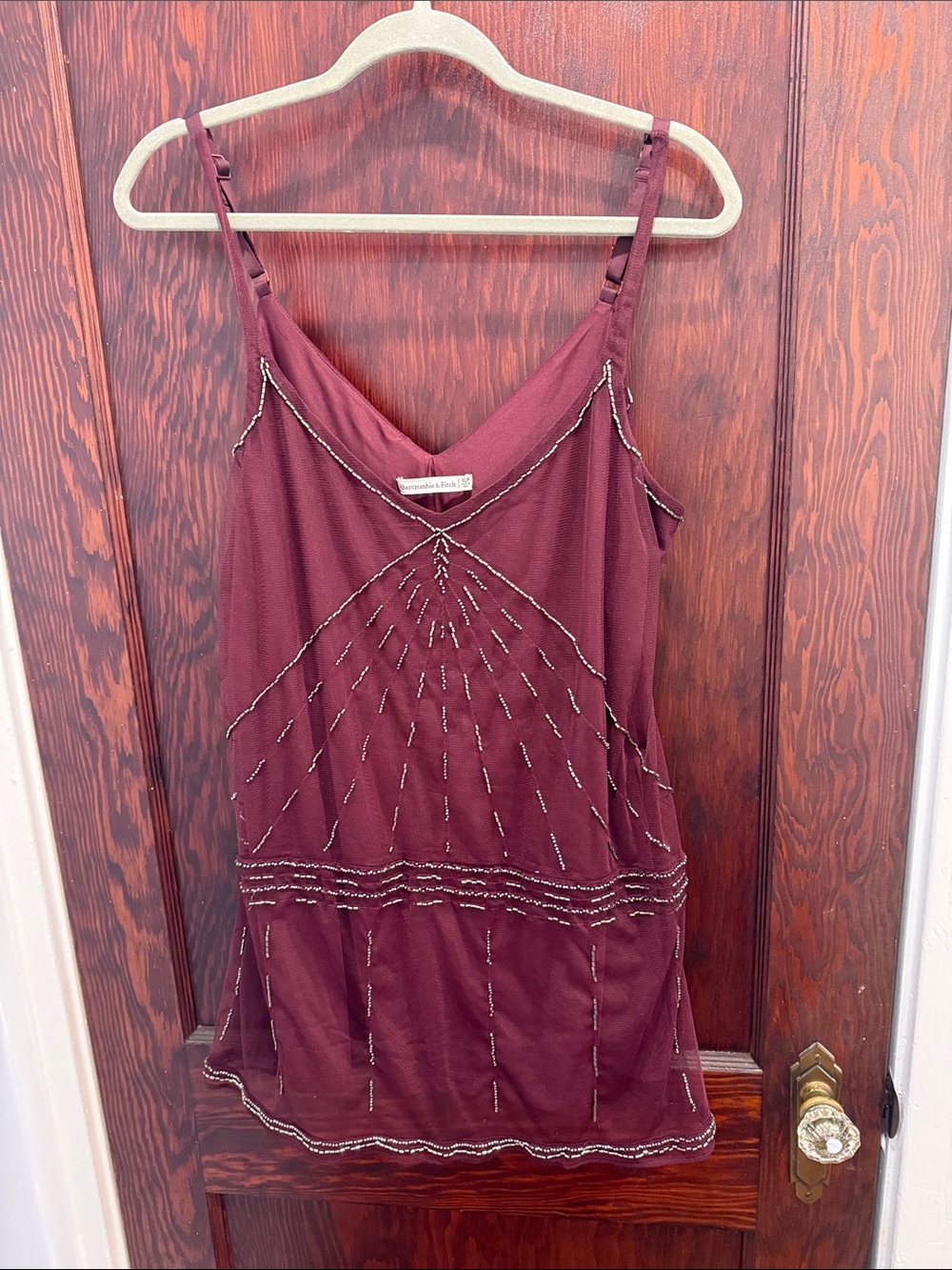 Abercrombie & Fitch Burgundy Beaded V-Neck Mini Dress